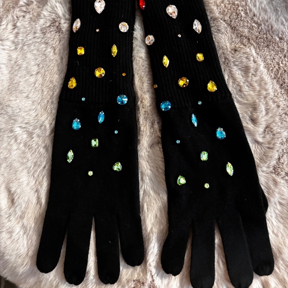 Minnie Rose Beaded Gloves Black OS